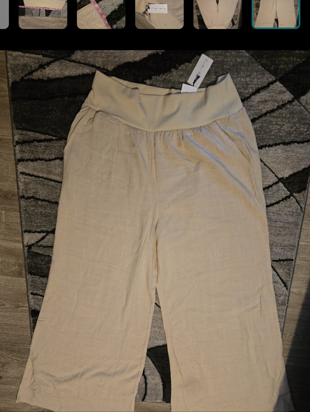 Hunter Brown Beige Wide Leg Pants Elastic Waistband Womens L NWT